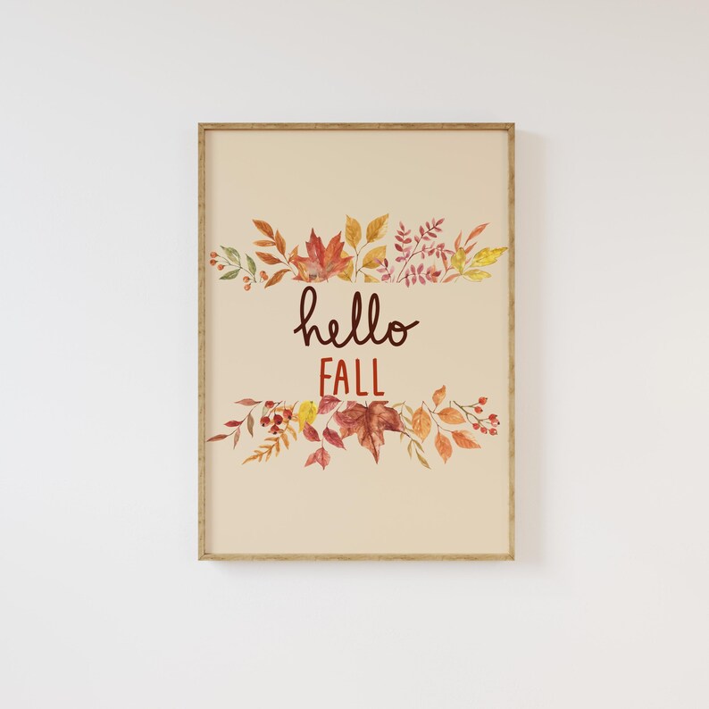 Hello Fall Print, Download Art Print, Neutral Fall Decor, Autumn Art ...