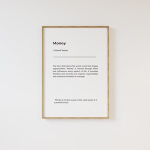 Definizione di denaro, stampa artistica da parete, tipografia digitale da scaricare, stampa motivazionale, poster di manifestazione del denaro, stampa artistica del denaro, digitale