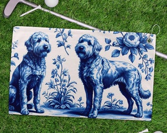 Custom Pet Golf Towel, Golden Doodle Dogs French Toile Golf Towel, Blue Toile Golf Towel Doodle Mom, Dog Golf Towel (GTL-GDL1A)