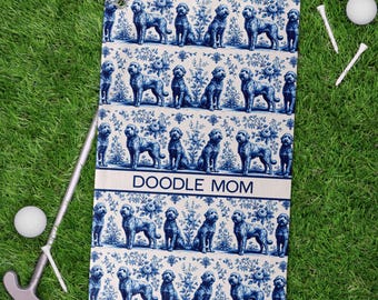 Custom Pet Golf Towel, Golden Doodle Dogs French Toile Golf Towel, Blue Toile Golf Towel Doodle Mom, Dog Golf Towel (GTL-GDL1B)