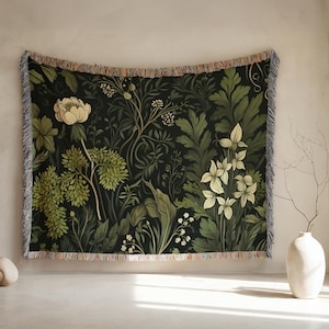 Cottagecore Botanical Woven Blanket, Vintage Botanical Woven Throw, Floral Throw, Wildflower Blanket, Cozy Cottagecore Gift (WBLT-CTC1)