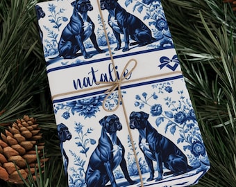 Personalized Boxer Dogs Wrapping Paper, French Toile Floral Dog Wrapping Paper, Pet Lover Christmas Birthday Wrap, Custom Wrap (WRP-BOX1)