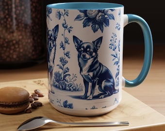 Chihuahua French Toile Mug, Blue Toile Coffee Cup for Chihuahua Mom, Chihuahua Lover Gift, Dog Coffee Mug, Dog Lover Gifts (MUG-CHH2)