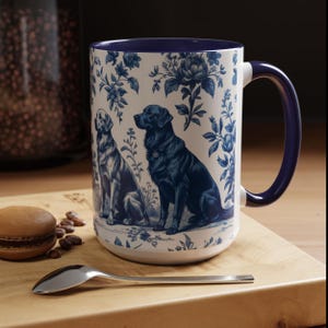 Golden Retriever French Toile Mug, Blue Toile Coffee Cup for Golden Retriever Mom, Dog Coffee Mug, Dog Lover Gift, Pet Lover Gift (MUG-GRT3)