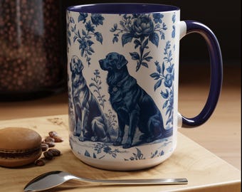 Golden Retriever French Toile Mug, Blue Toile Coffee Cup for Golden Retriever Mom, Dog Coffee Mug, Dog Lover Gift, Pet Lover Gift (MUG-GRT3)