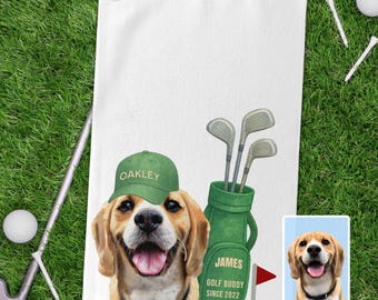 Custom Pet Golf Towel Using Pet Photo, Personalized Dog Golf Towel, Custom Cat Golf Towel, Dog Lover Gift, Golf Lover Gift (GTL-PET2)
