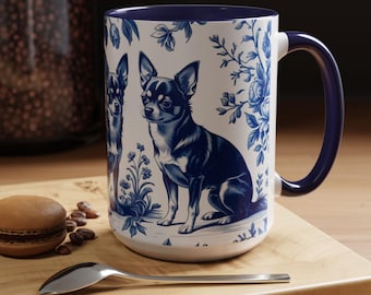 Chihuahua French Toile Mug, Blue Toile Coffee Cup for Chihuahua Mom, Chihuahua Lover Gift, Dog Coffee Mug, Dog Lover Gifts (MUG-CHH1)
