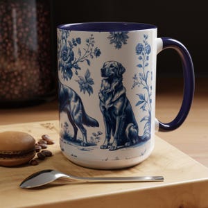 Golden Retrievers French Toile de Jouy Mug, Elegant Blue Toile Coffee Cup for Golden Retrievers Mom, Dog Lover Gifts, Dog Tea Mug (MUG-GRT2)