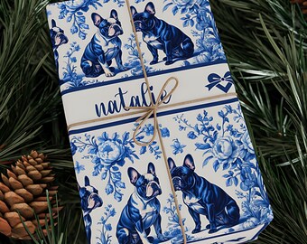 Personalized French Bulldog Wrapping Paper, Toile Floral Dog Wrapping Paper, Pet Lover Christmas Birthday Wrap, Frenchie Lover (WRP-FBD1)