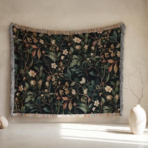 Cottagecore Botanical Woven Blanket, Vintage Botanical Woven Throw, Floral Throw, Wildflower Blanket, Cozy Cottagecore Gift (WBLT-CTC3)