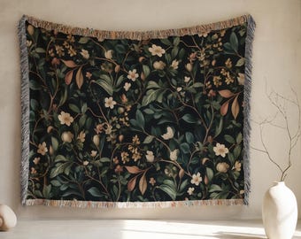 Cottagecore Botanical Woven Blanket, Vintage Botanical Woven Throw, Floral Throw, Wildflower Blanket, Cozy Cottagecore Gift (WBLT-CTC3)