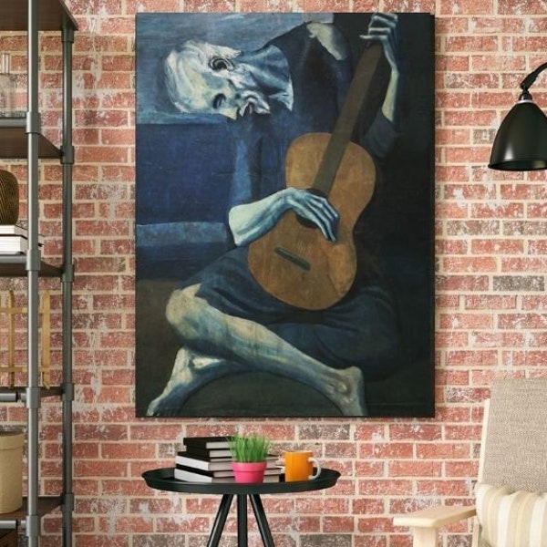 Pablo Picasso, The Old Guitarist, 1904, Fine Reproduction, Picasso Wall Art, Picasso Old Guitarist Poster, Guitar Canvas Gift,