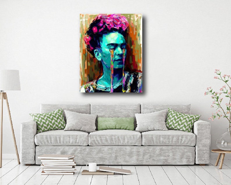 Crying Frida Kahlo Watercolor Canvas Poster Print, Feminist Art, Frida