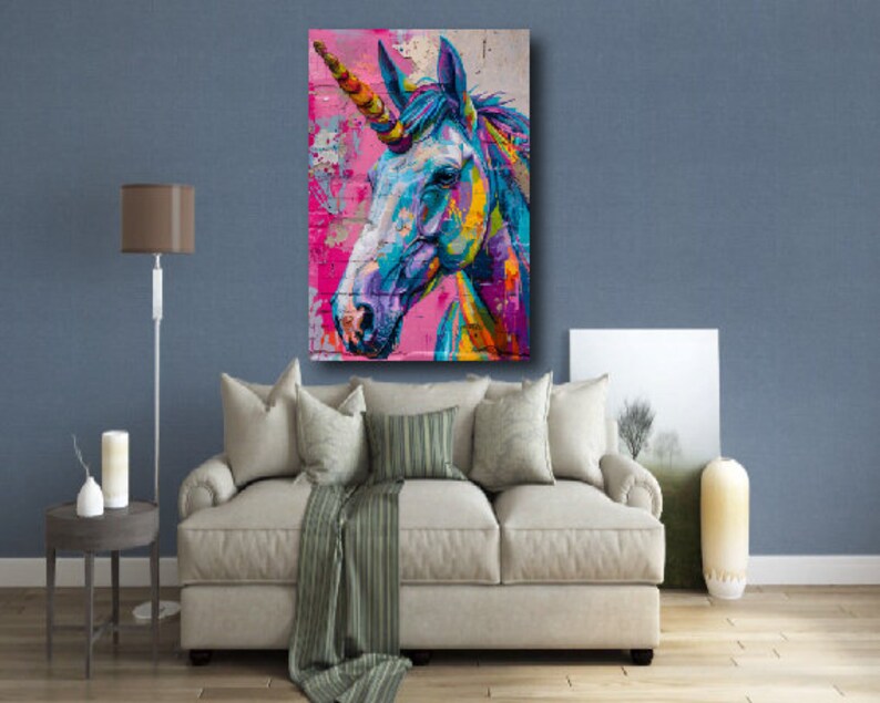Watercolor Unicorn Canvas Poster Print, Wise Unicorn Portrait Canvas