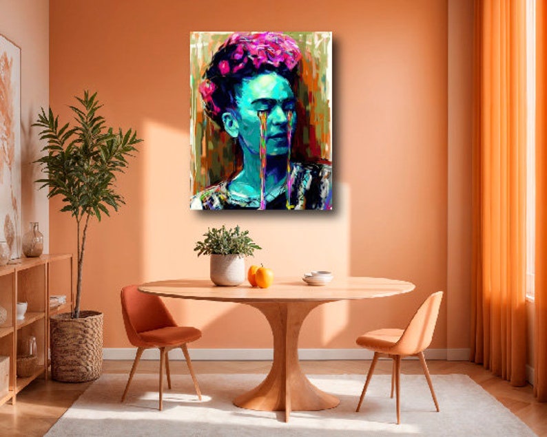 Crying Frida Kahlo Watercolor Canvas Poster Print, Feminist Art, Frida