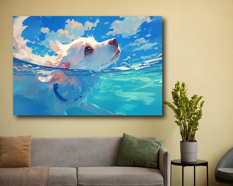 Vintage Golden Retriever Puppy Canvas Poster Print, Cute Dog Portrait, Picture of Dog Lying on