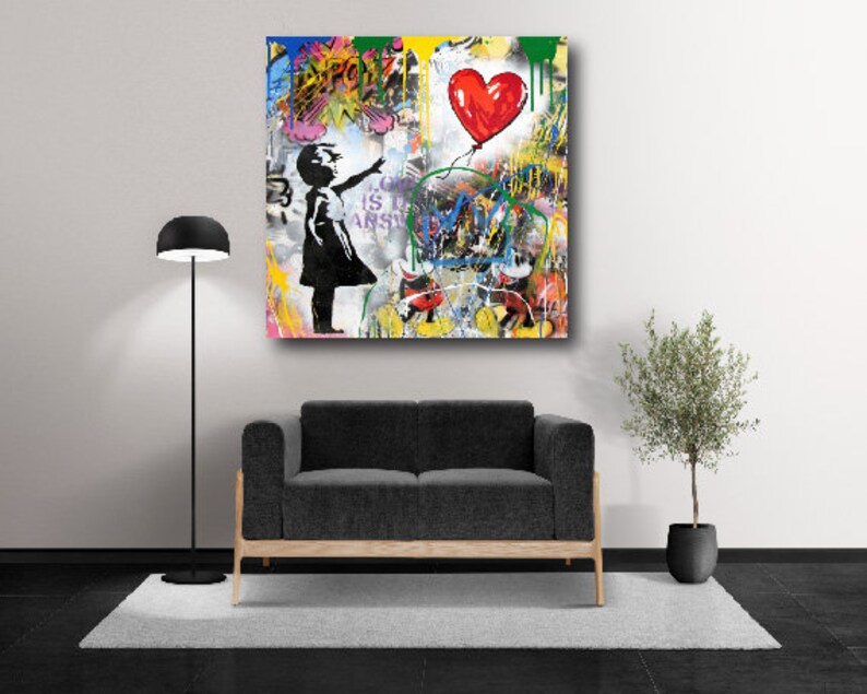 Balloon Girl Banksy Canvas Poster Print, Brainwash Pop Art, Graffiti