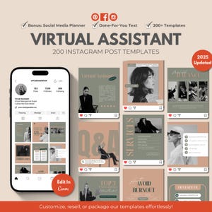 Premium Virtual Assistant Instagram Templates in 2 themes | Editable Canva VA Social Media Posts | Personal Assistant VA Pre-Written Content
