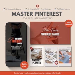 Affiliate Marketing, Pinterest PLR Guide, Digital Marketing PLR Guide Bundle, Pinterest Bundle with Resell Rights, Affiliate MRR, Mockups