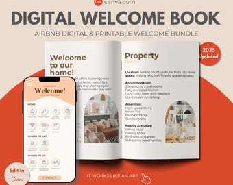 Airbnb Welcome Book Template, Interactive Host Guide (Canva Editable)
