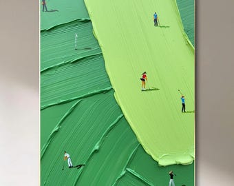 Green Textured Golf Art Modern Golf Artwork Unique Golf Art Contemporary Sport Decor Golf 3D Palette Knife Painting Lovers Gift Green Canvas