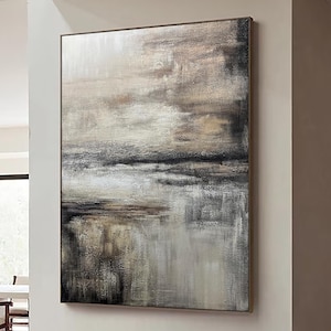 Black Beige Abstract Minimalist Painting Wabi Sabi Wall Art Large Brown Texture Canvas Art Neutral Minimalist Wall Art for Livingroom