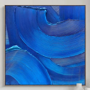 Blue 3D Minimalist Painting Navy Blue Textured Art Boho Painting Blue Abstract Painting Modern Textured Painting Navy Blue Wall Painting