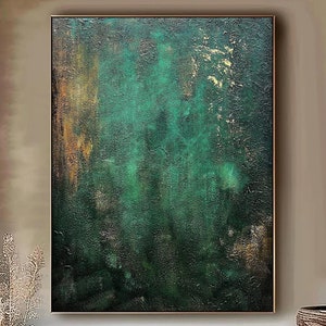 Green Black Texture Painting on Canvas Wabi Sabi Wall Art Green Minimalist Wall Art for Livingroom Black Texture Art Neutral Wall Art Framed