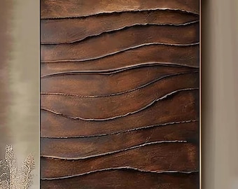 Brown 3D Texture Painting on Canvas Wabi-Sabi Wall Art Large Brown Minimalist Wall Art Brown Texture Canvas Art Boho Livingroom Wall Decor
