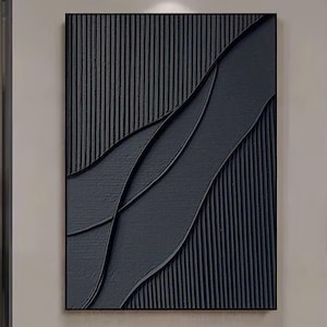 Può includere: Arte da parete astratta con un design in bianco e nero con un effetto testurizzato 3D. Il design è composto da linee e forme curve, creando un look moderno e minimalista.