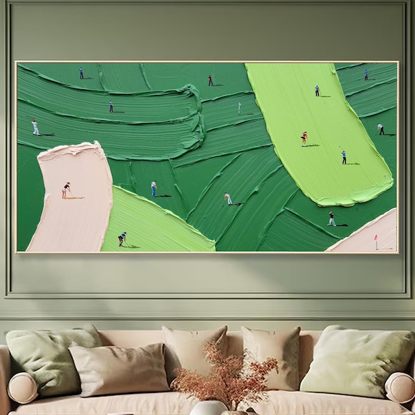 Cuadro abstracto verde en 3D, lienzo con textura verde para decoración de pared, pintura de campo de golf, regalos para amantes del golf, pintura hecha a mano.