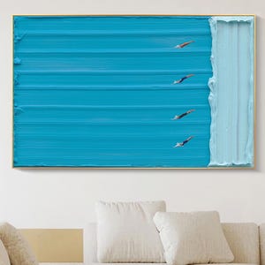 3D Race Swimming Painting Blue Textured Wall Art Swimmers Gift Blue Minimalist Painting Large Swimming Pool Painting Swimming Art