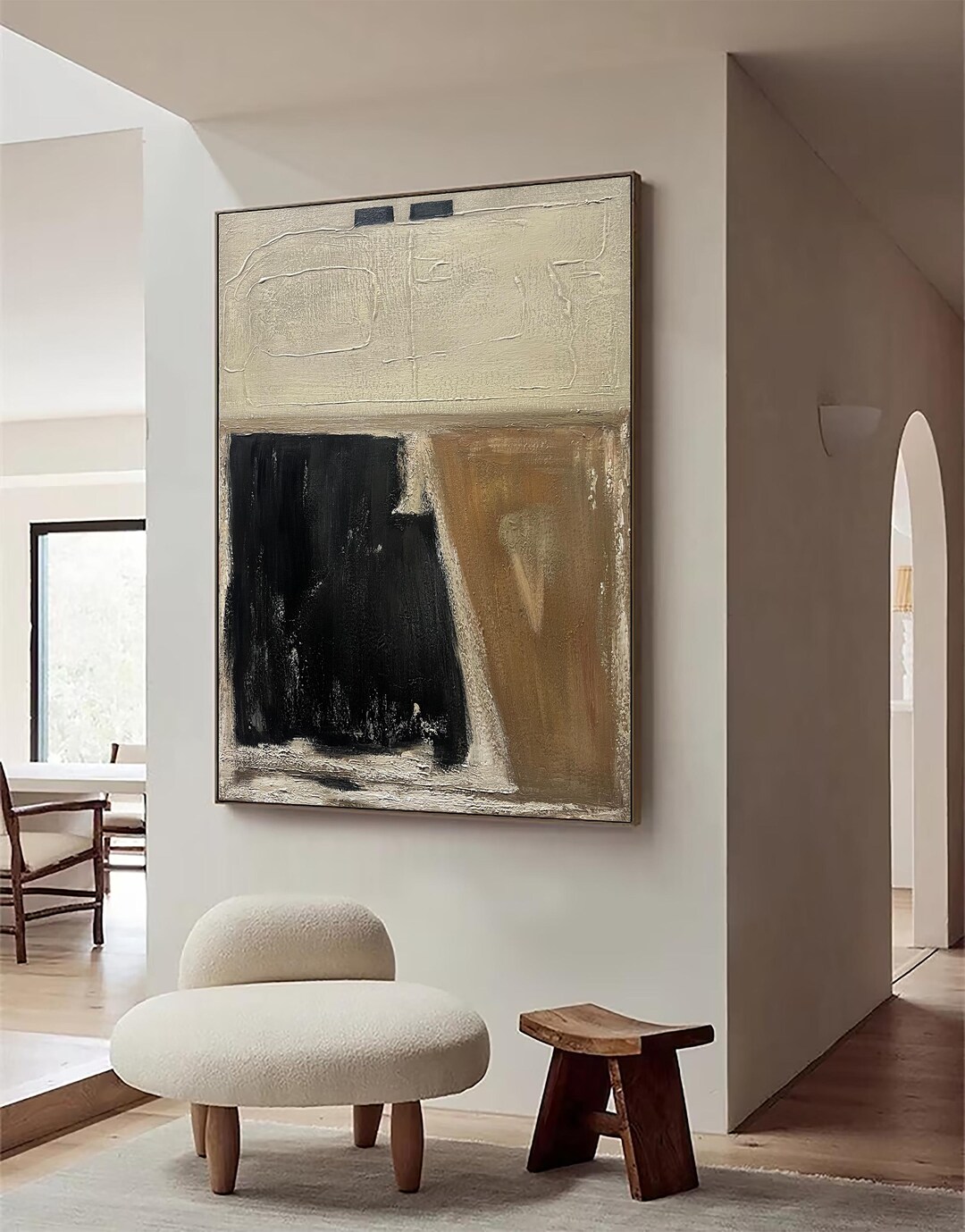 Wabi Sabi Wall Art Black & Brown Abstract Minimalist Painting Brown ...