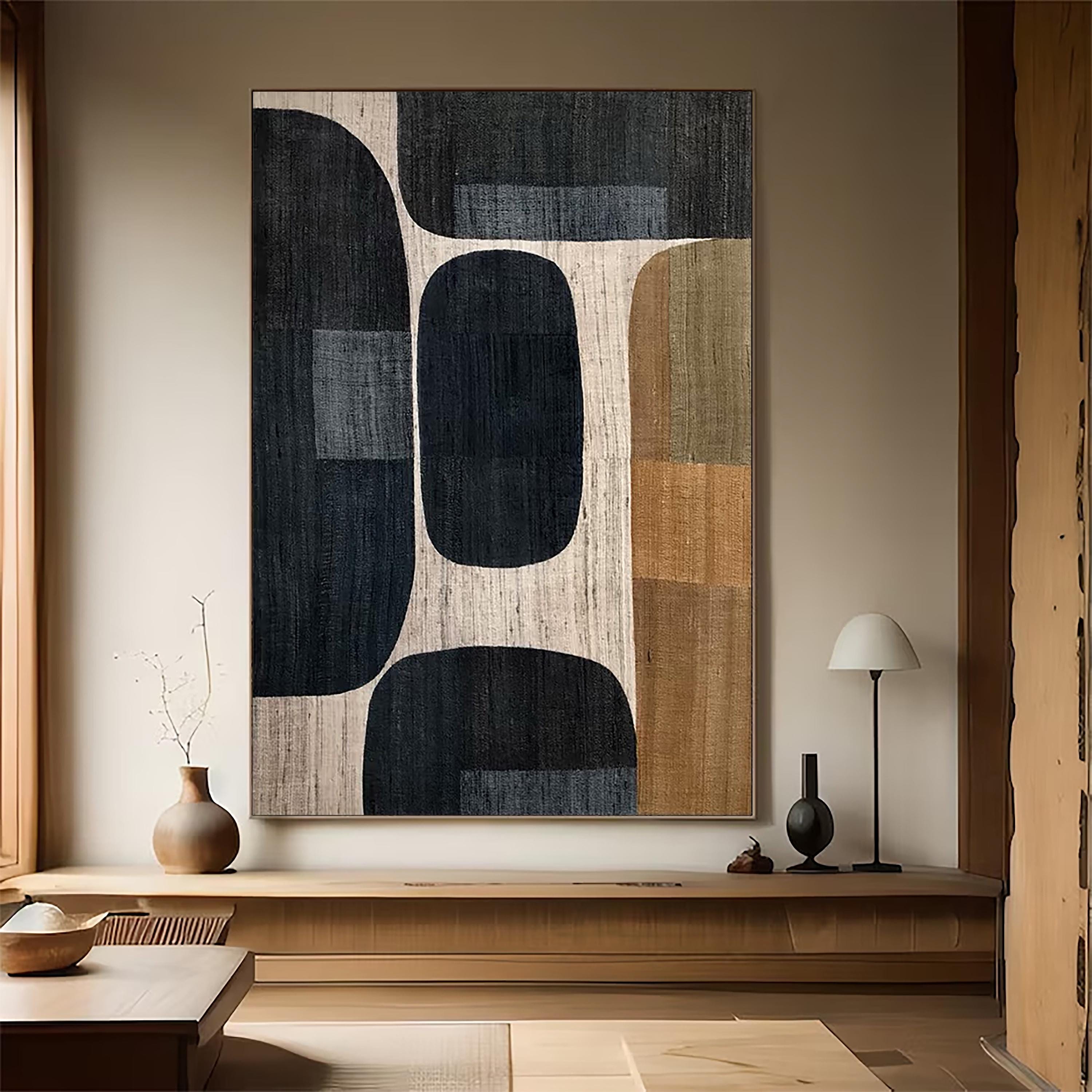 Black Beige Wabi Sabi Wall Art Beige Abstract Painting Large Black ...