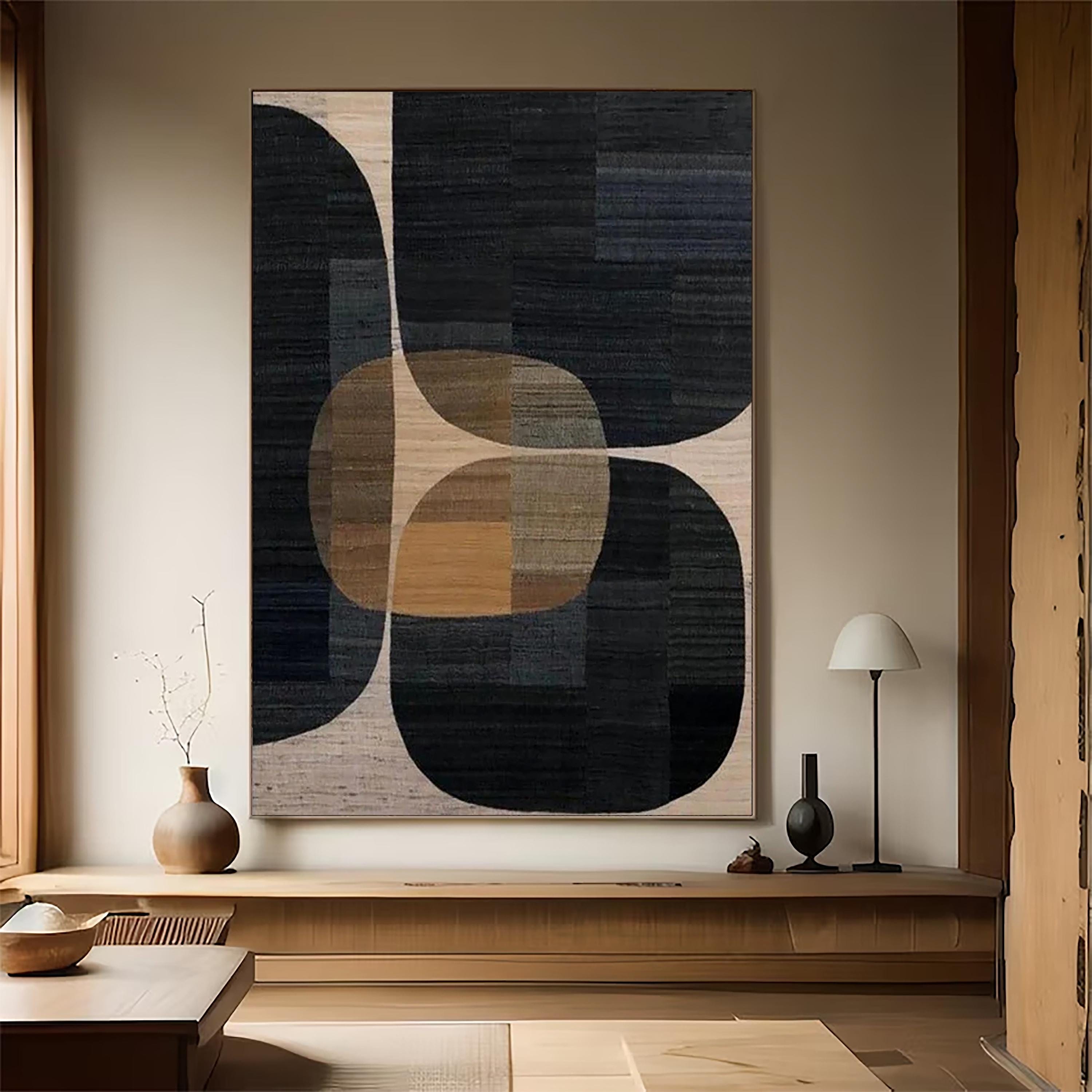 Beige Black Minimalist Painting Wabi Sabi Wall Art Large Black Textured ...