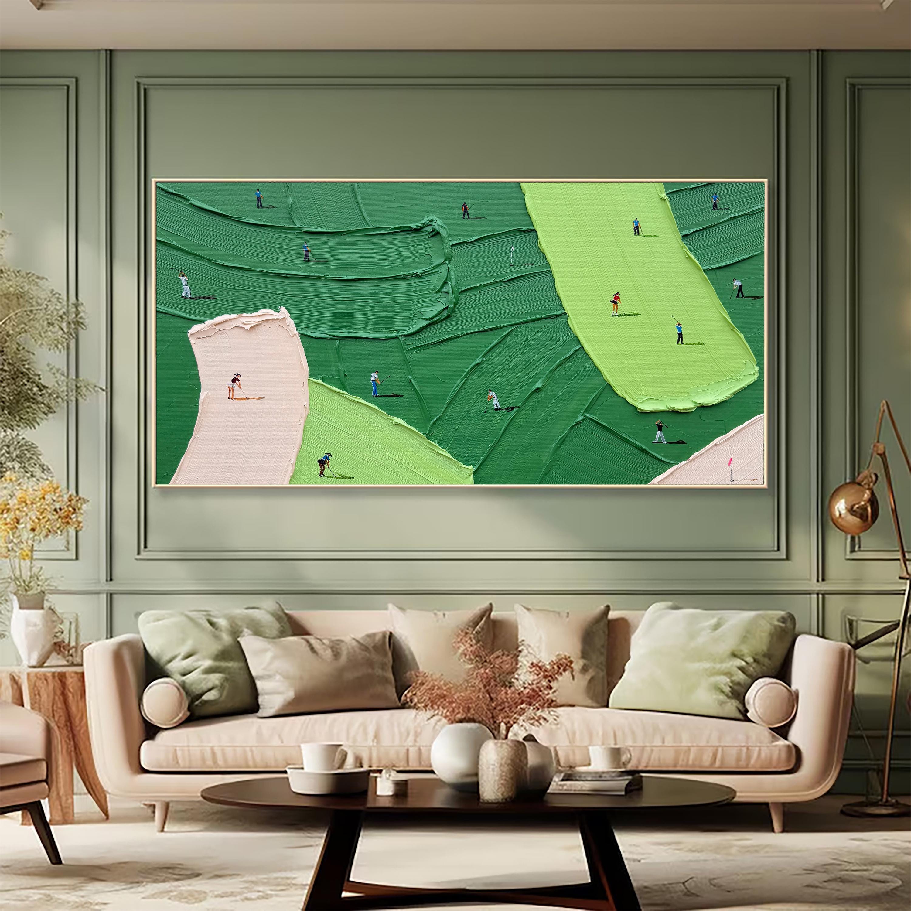 3D Green Abstract Painting Green Golf Canvas Wall Art Green Textured Wall Art Golf Course Painting Golf Lovers Gifts Handmade Painting