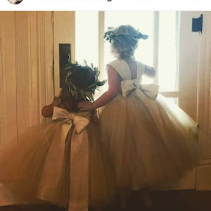 Flower Girl, Tutu Dress, Bow dress, Wedding Dress, Champagne Flower Girl Dress, Adjustable dress, formal dress, girls dress, no alterations