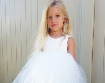 Hergestellt in den USA | Elegantes Blumenmädchen Tüll Babykleid | weißes Blumenmädchen Kleinkind Kleid | ivory Kleid | Mädchen Kleid | Kleid im Vintage-Stil | förmlich