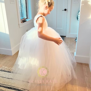 USA Made Floor Length flower girl tulle baby dress white flower girl toddler dress ivory dress girls dress handmade dress formal image 3