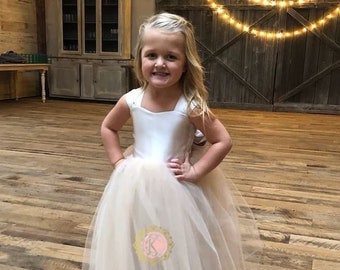 Drop Waist Flower Girl Dress, Tulle Tutu, Wedding Dress Baby, Ivory, White, Pink, Navy, Blush, Flower Girl Princess Toddler, Champagne Dress