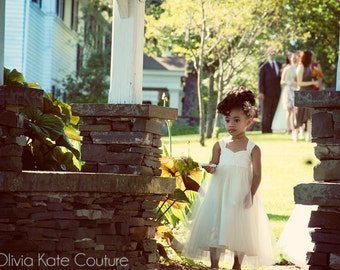 Ivory Tulle Flower Girl Dress: Handmade Cotton Bodice Wedding Dress