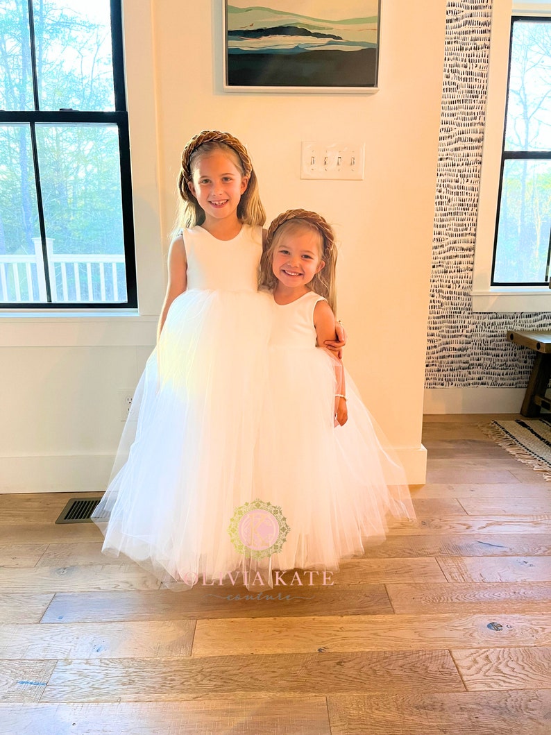 USA Made Floor Length flower girl tulle baby dress white flower girl toddler dress ivory dress girls dress handmade dress formal image 5