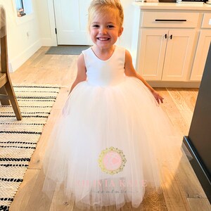 USA Made Floor Length flower girl tulle baby dress white flower girl toddler dress ivory dress girls dress handmade dress formal image 4