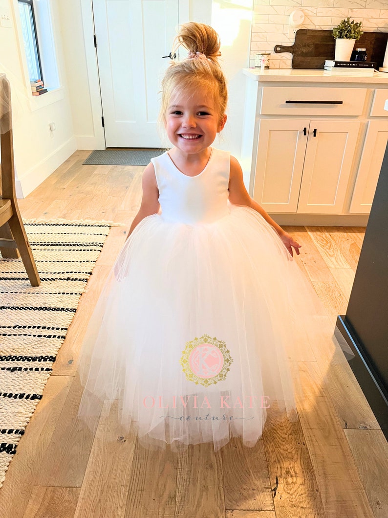 USA Made Floor Length flower girl tulle baby dress white flower girl toddler dress ivory dress girls dress handmade dress formal image 4