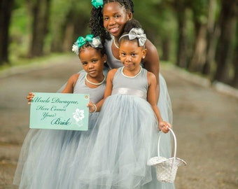 Full Length Flower Girl Dresses, Flower Girl Dress, Tulle Tutu Princess Dress, Toddler Flower Girls Dress, Silver Gray Wedding Dress Baby