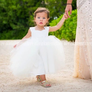 Ivory Tulle Baby Toddler White Flower Girl Dresses | Tea Length | Princess Girl Tutu | Wedding Flower Girls Dress