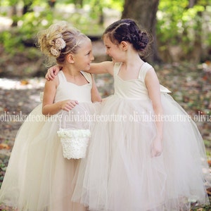 Champagne Tulle Flower Girl Dress: Handmade Cotton Bodice Wedding Dress