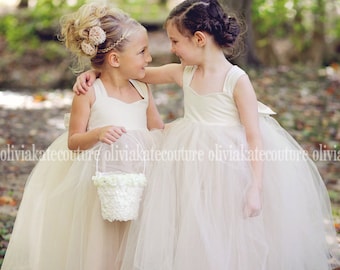 Champagne Tulle Flower Girl Dress: Handmade Cotton Bodice Wedding Dress