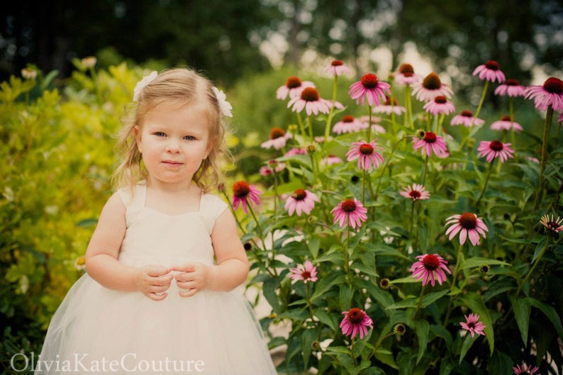 Flower girl dress, ivory flower girl dress, tulle flower girl dress, baby girl dress, adjustable flower girl dress, girls party dress image 3