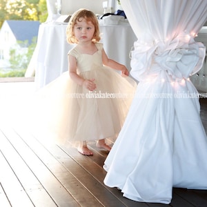 Champagne Tulle Flower Girl Dress: Handmade Cotton Bodice Wedding Outfit